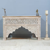Mughal Mehrab Indian Hand Carved Jali Hall Table Console White 120cm